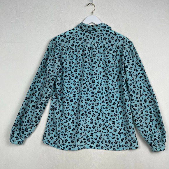 Vintage‎ Loubella Cheetah Animal Print Baby Blue Button Down Blouse XL - Picture 6 of 12